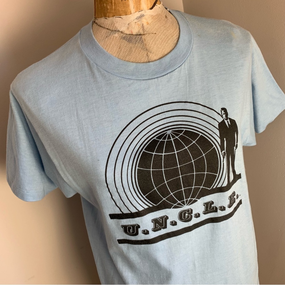 Rare Vintage The Man From Uncle T-Shirt Single Stitch Blue Black Large U.N.C.L.E